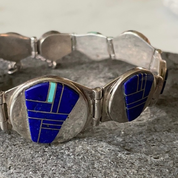 Navajo Native American Vintage Zora Joe and Rick Tolino Lapis Link Bracelet - Picture 6 of 16